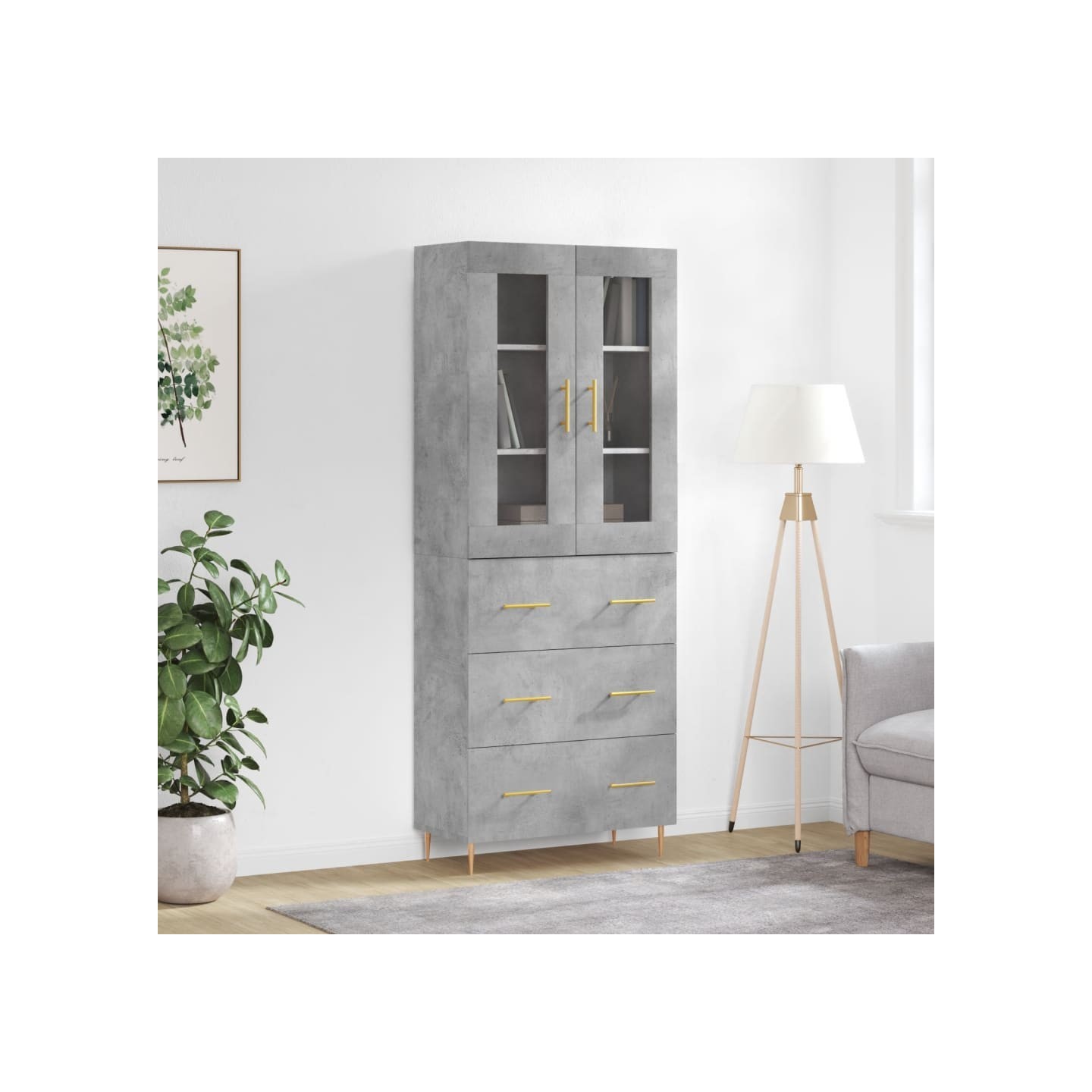 Buffet haut Gris béton 69,5x34x180 cm Bois d'ingénierie