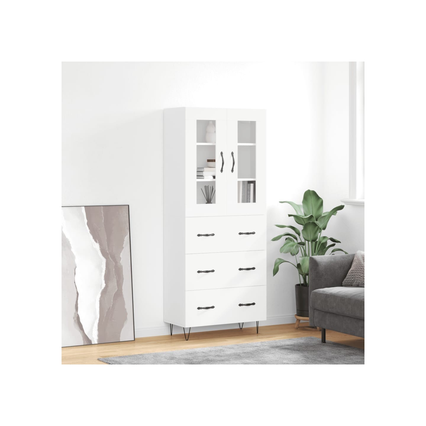 Buffet haut Blanc 69,5x34x180 cm Bois d'ingénierie