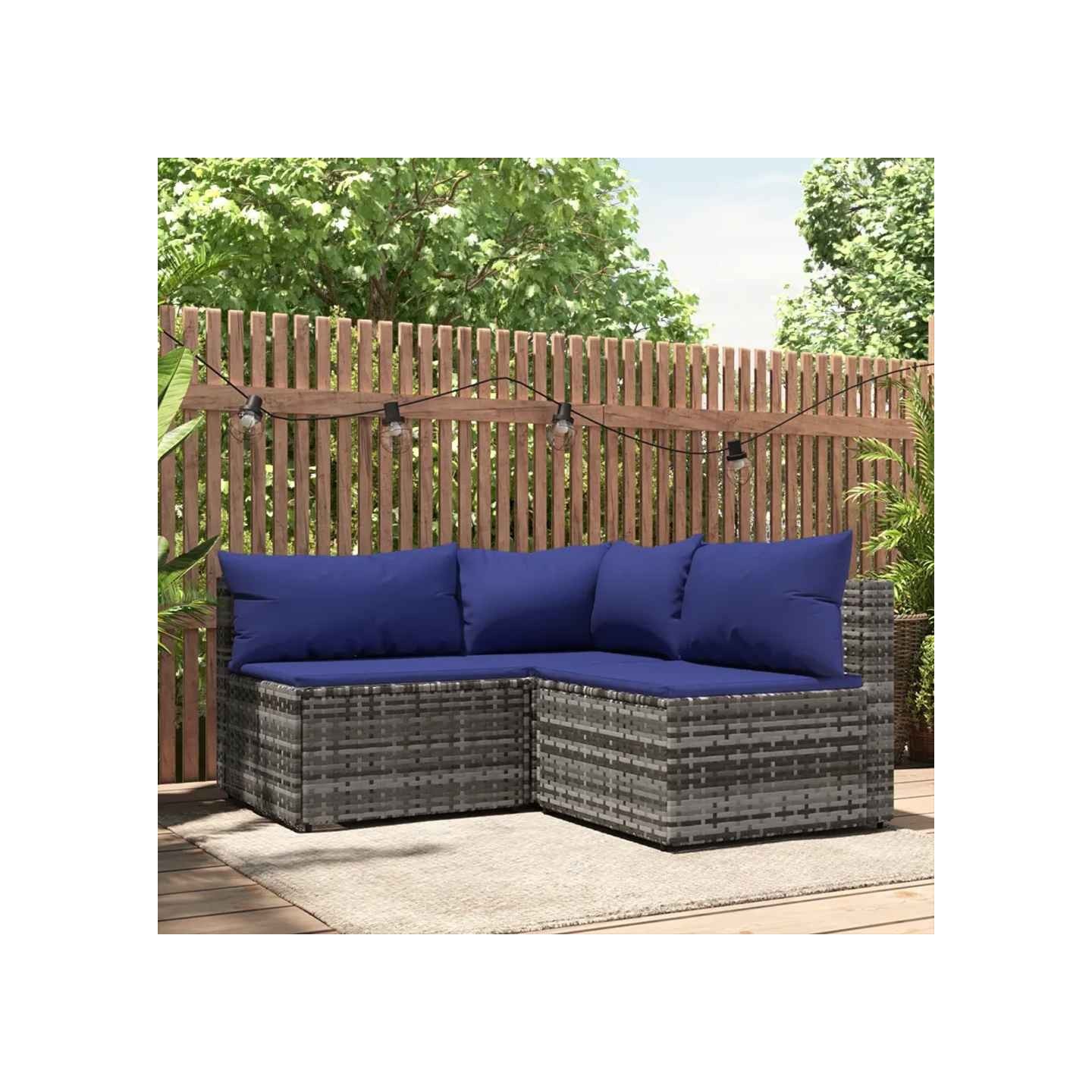 Salon de jardin 3 pcs avec coussins Gris Résine tressée