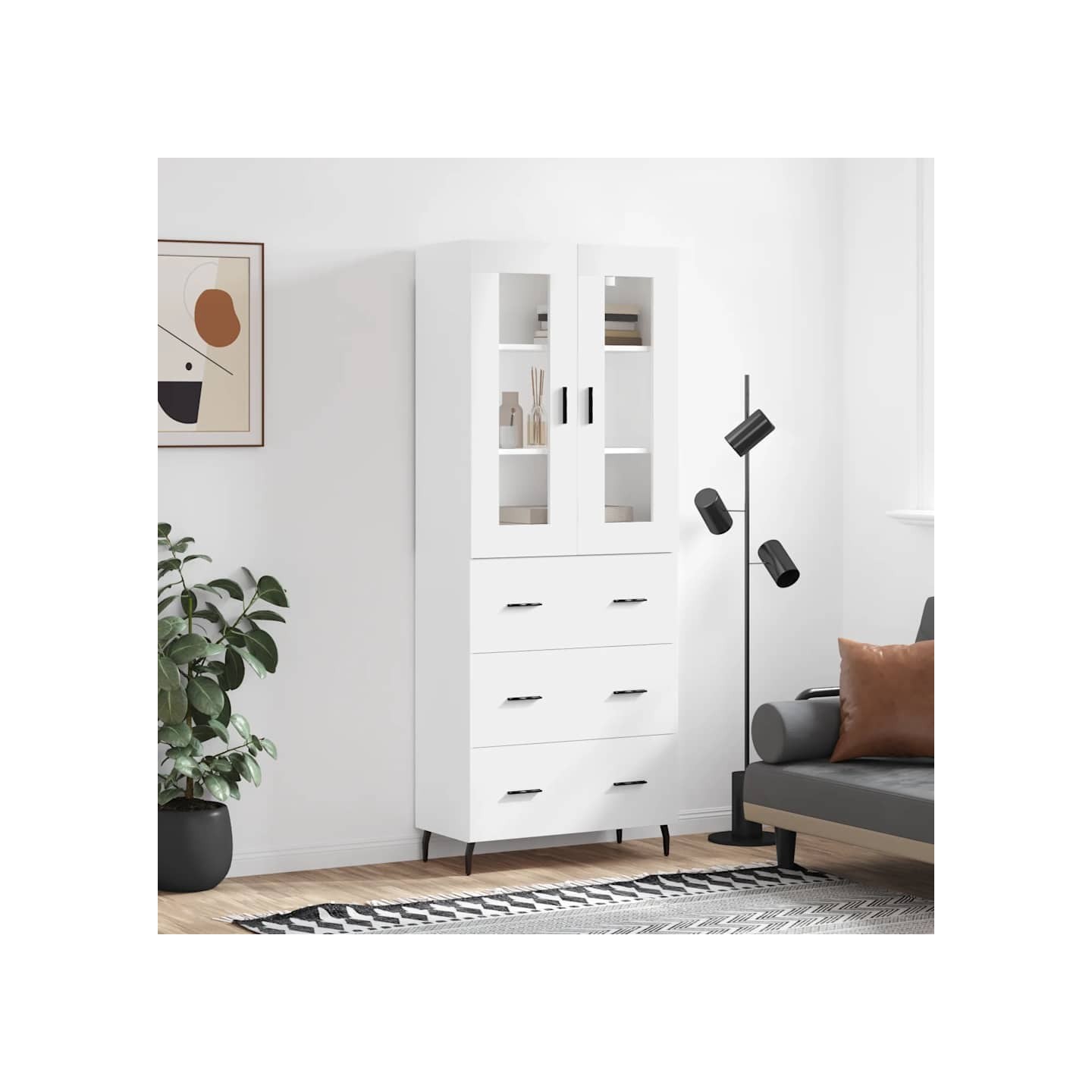 Buffet haut Blanc 69,5x34x180 cm Bois d'ingénierie
