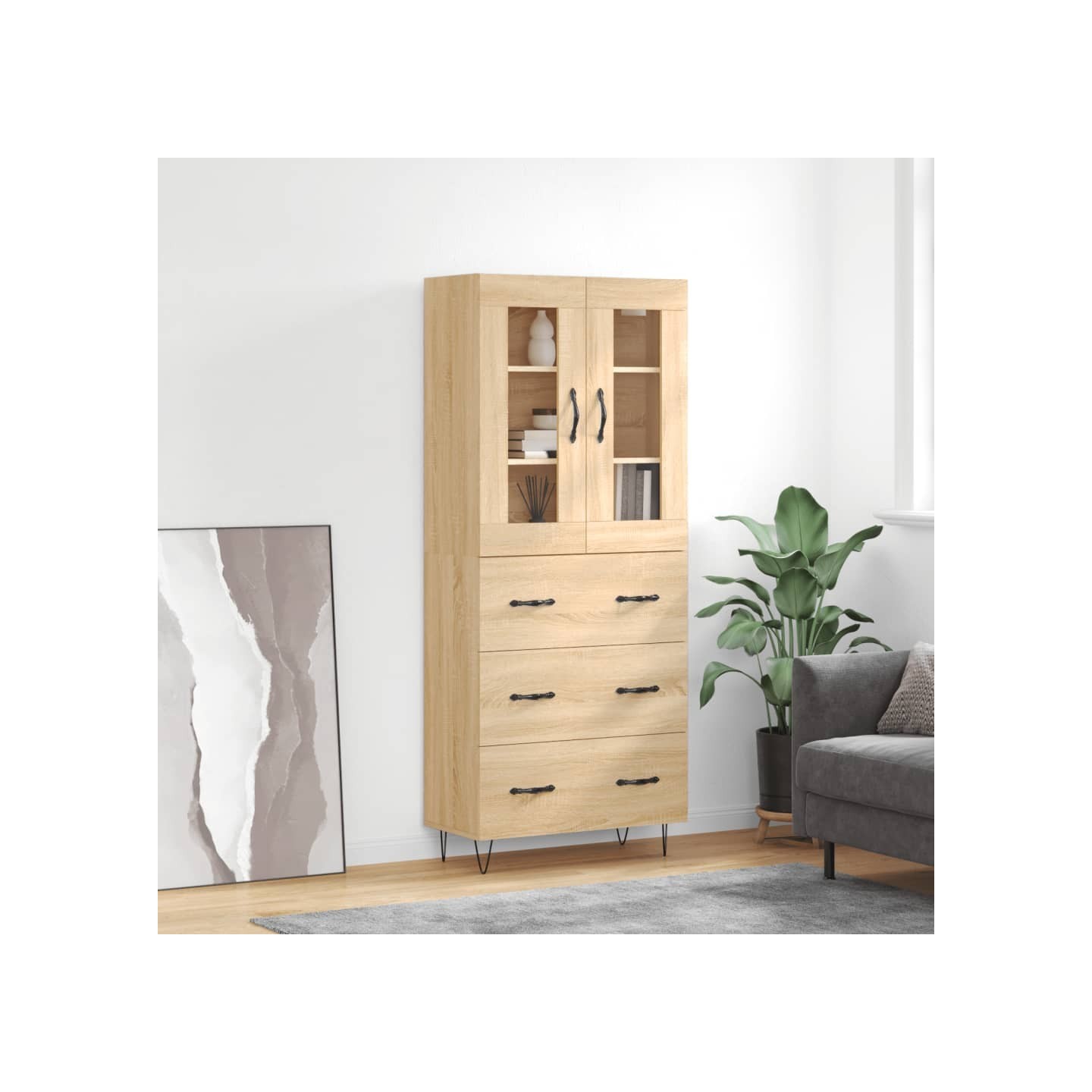 Buffet haut Chêne sonoma 69,5x34x180 cm Bois d'ingénierie