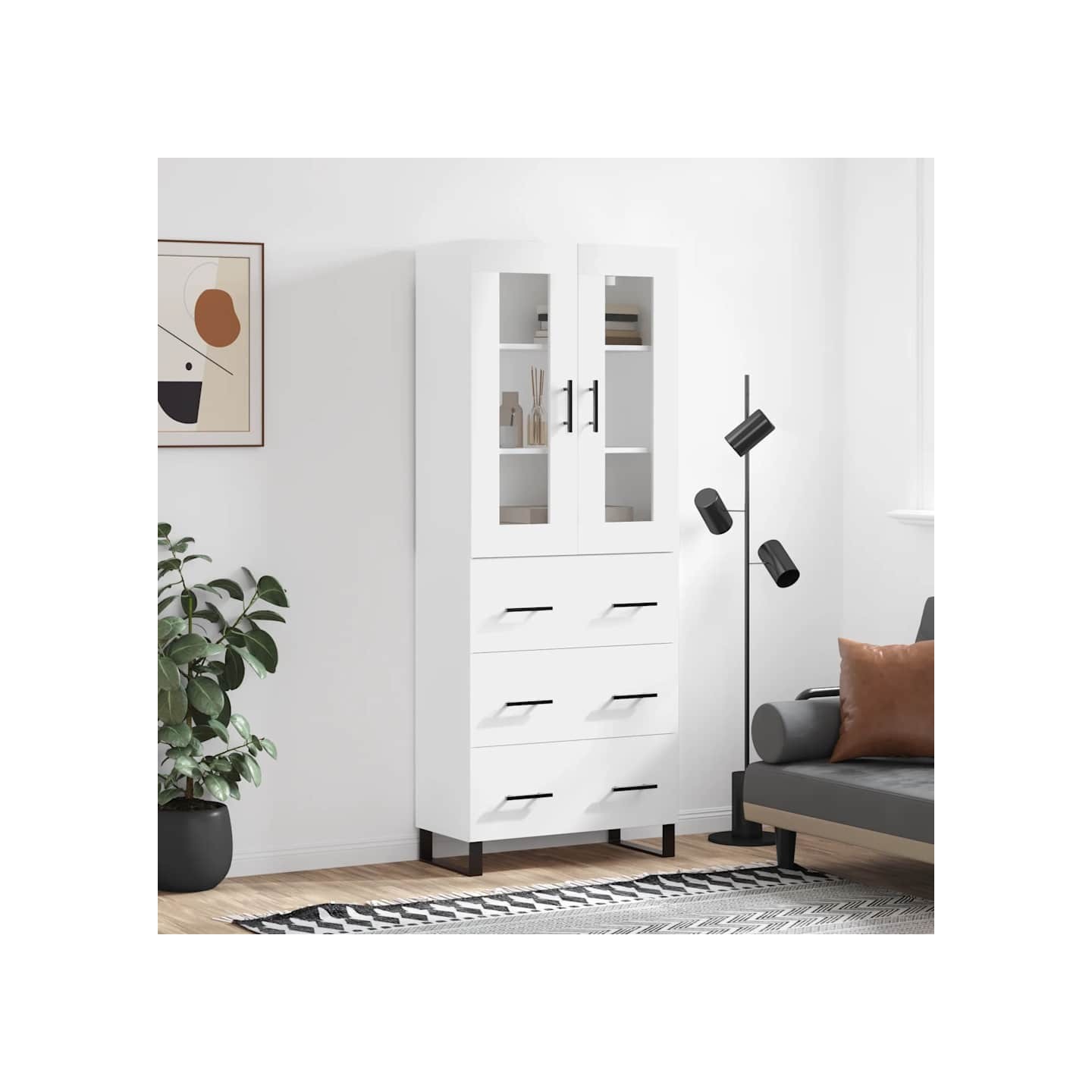 Buffet haut Blanc 69,5x34x180 cm Bois d'ingénierie
