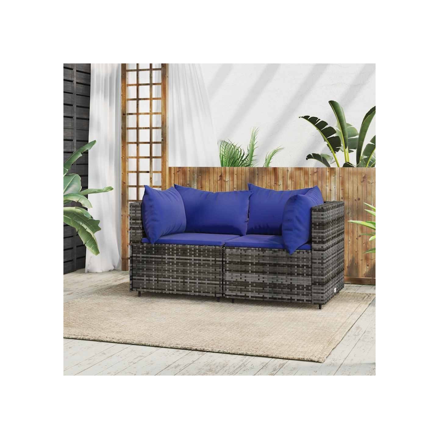 Canapés d'angle de jardin et coussins 2 pcs gris résine tressée