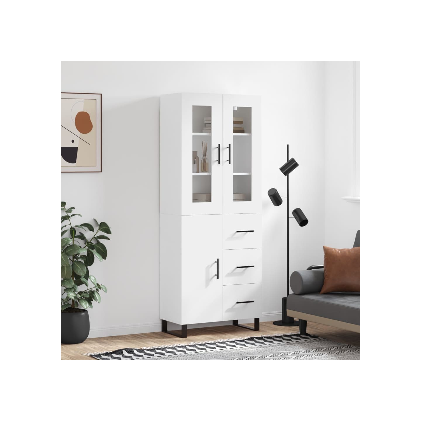 Buffet haut Blanc 69,5x34x180 cm Bois d'ingénierie