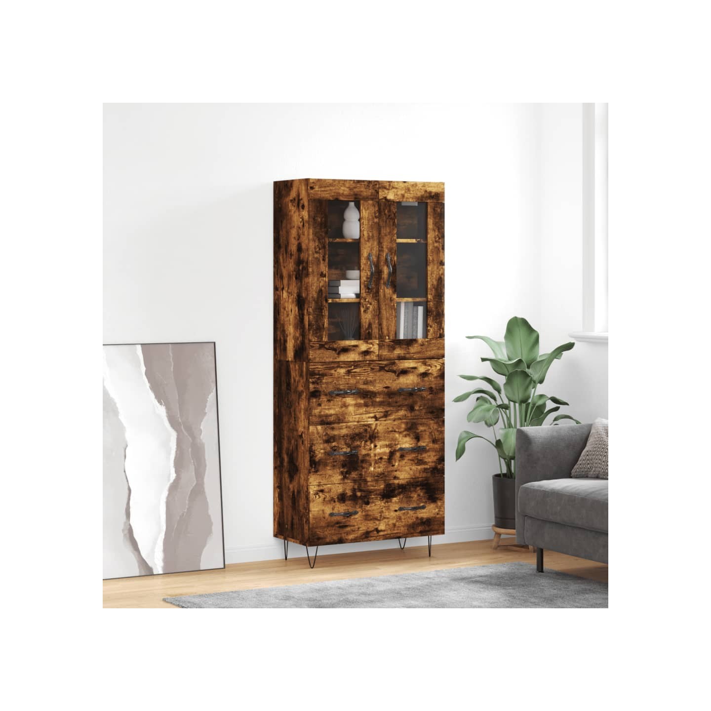 Buffet haut Chêne fumé 69,5x34x180 cm Bois d'ingénierie