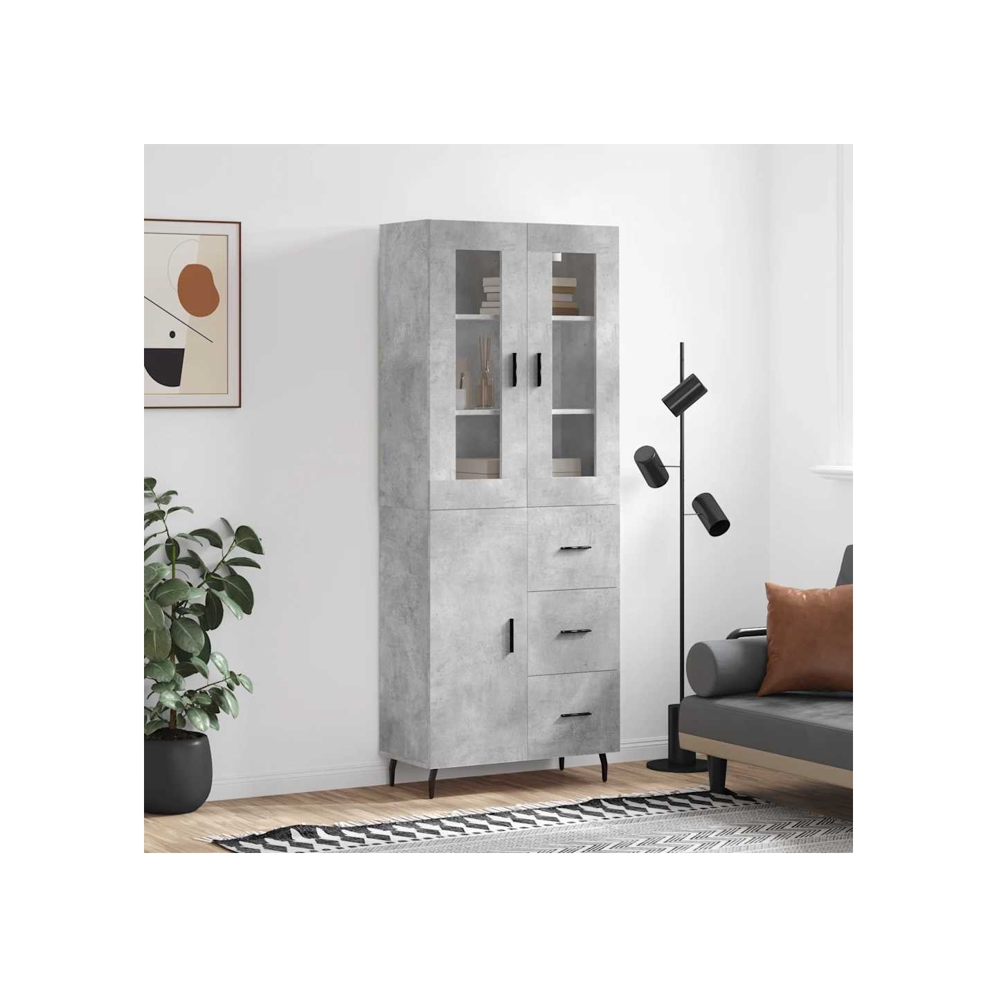 Buffet haut Gris béton 69,5x34x180 cm Bois d'ingénierie