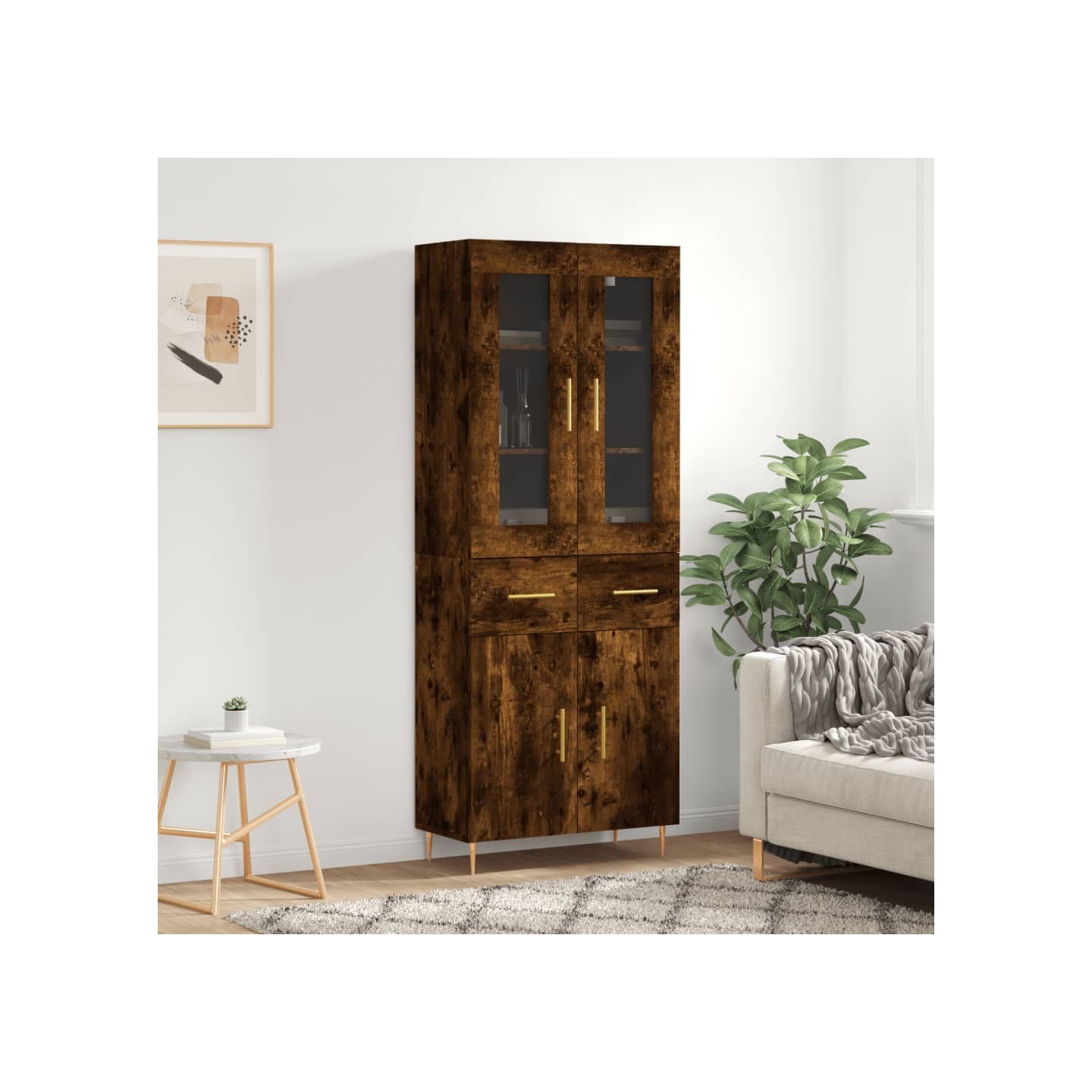 Buffet haut Chêne fumé 69,5x34x180 cm Bois d'ingénierie