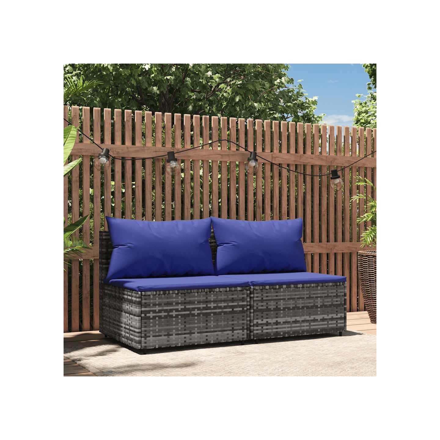 Canapés centraux de jardin et coussins 2pcs Gris Résine tressée