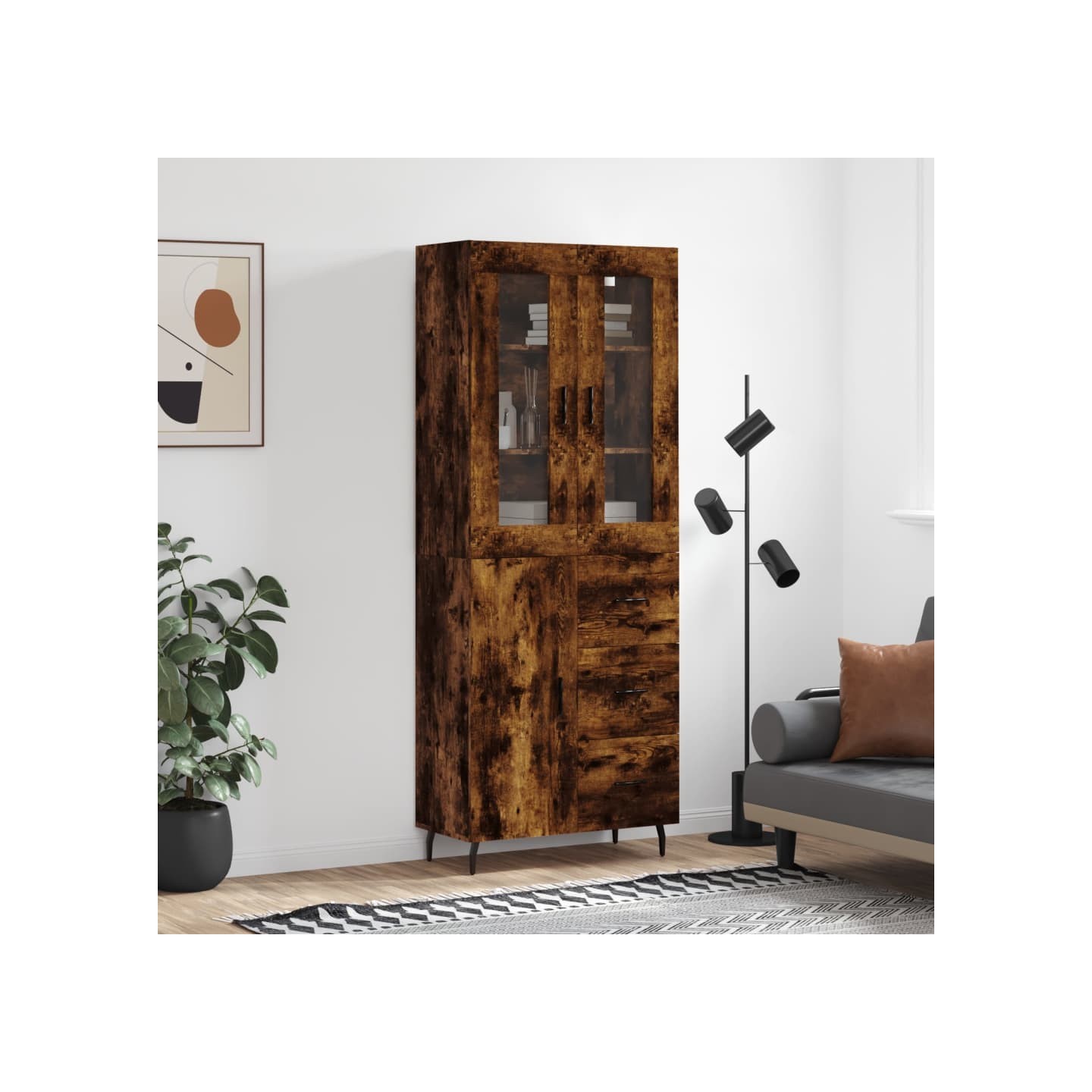 Buffet haut Chêne fumé 69,5x34x180 cm Bois d'ingénierie