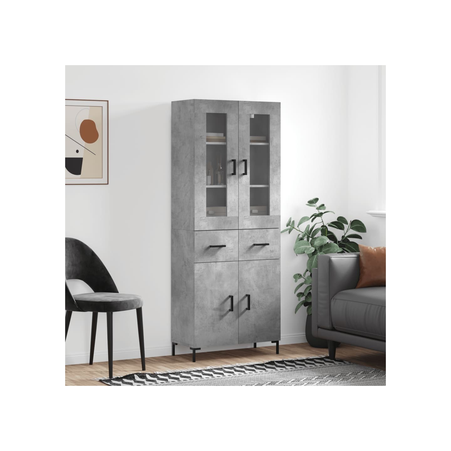 Buffet haut Gris béton 69,5x34x180 cm Bois d'ingénierie
