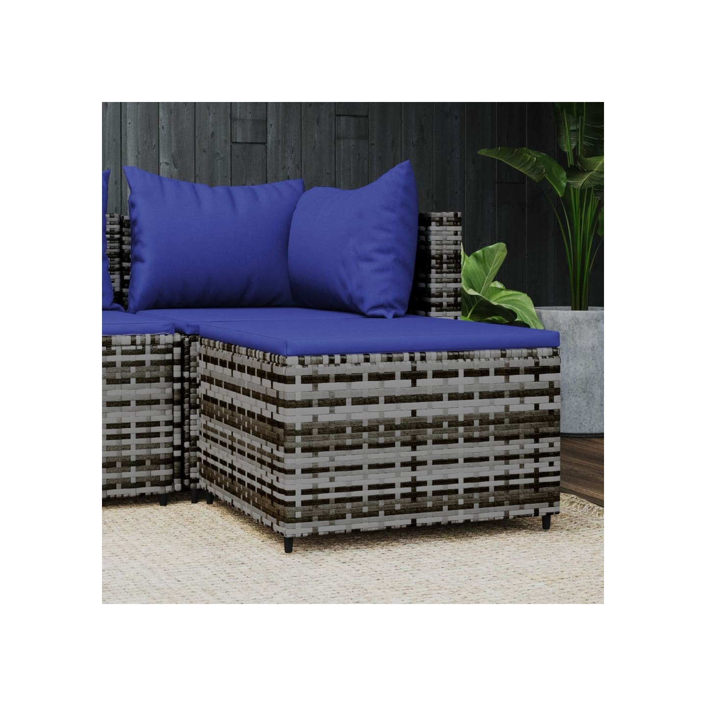 Repose-pied de jardin avec coussin Gris Résine tressée