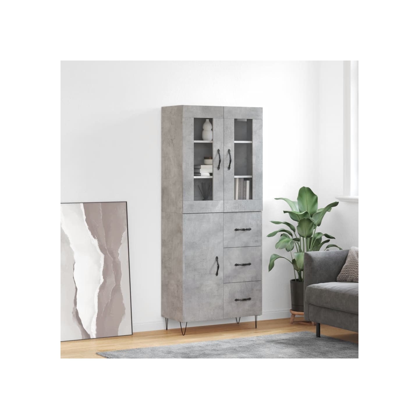 Buffet haut Gris béton 69,5x34x180 cm Bois d'ingénierie