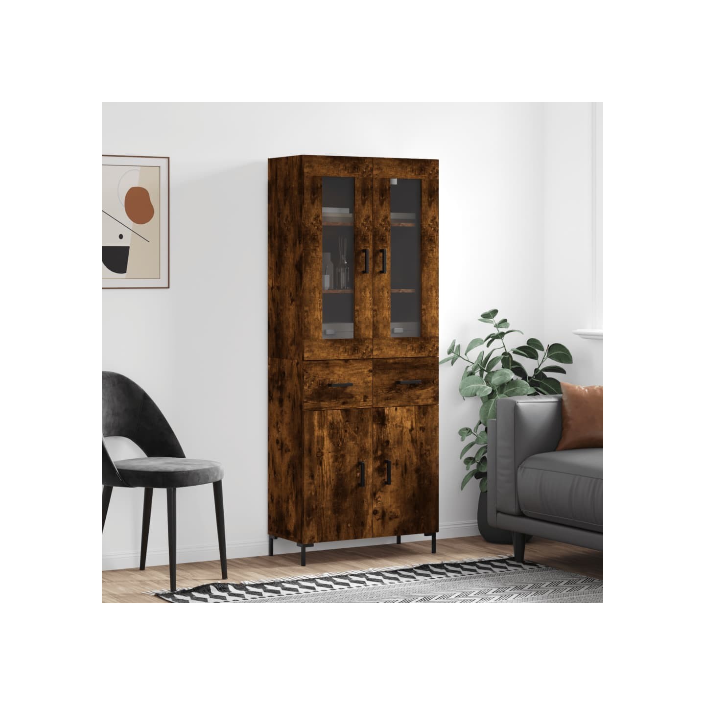 Buffet haut Chêne fumé 69,5x34x180 cm Bois d'ingénierie
