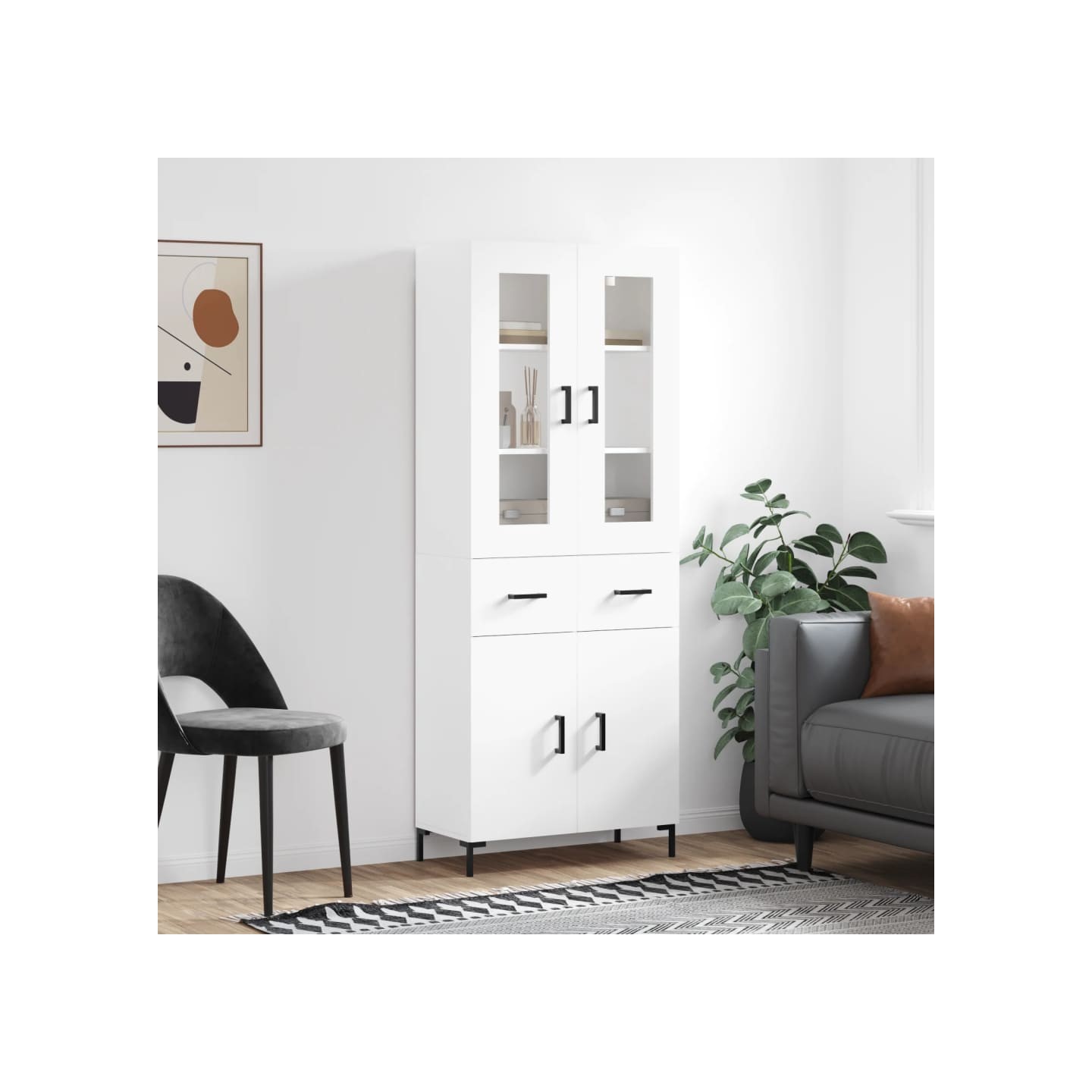 Buffet haut Blanc 69,5x34x180 cm Bois d'ingénierie