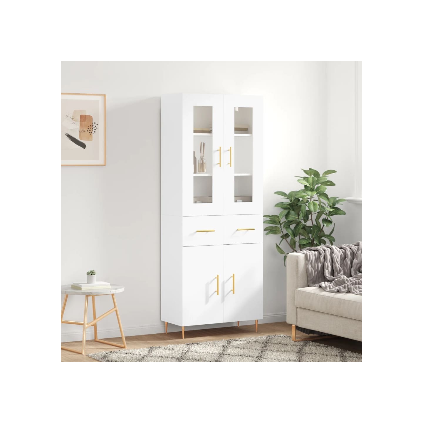 Buffet haut Blanc 69,5x34x180 cm Bois d'ingénierie