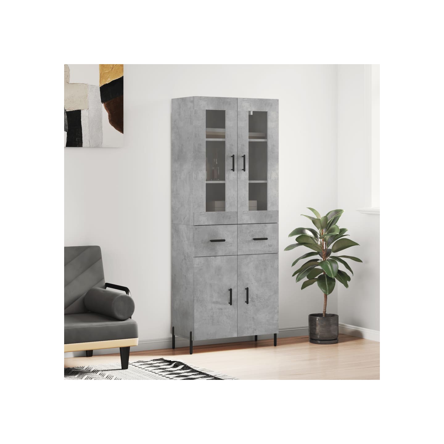 Buffet haut Gris béton 69,5x34x180 cm Bois d'ingénierie