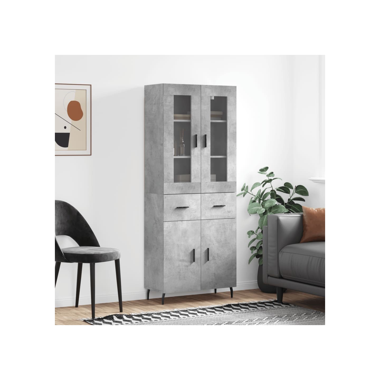 Buffet haut Gris béton 69,5x34x180 cm Bois d'ingénierie