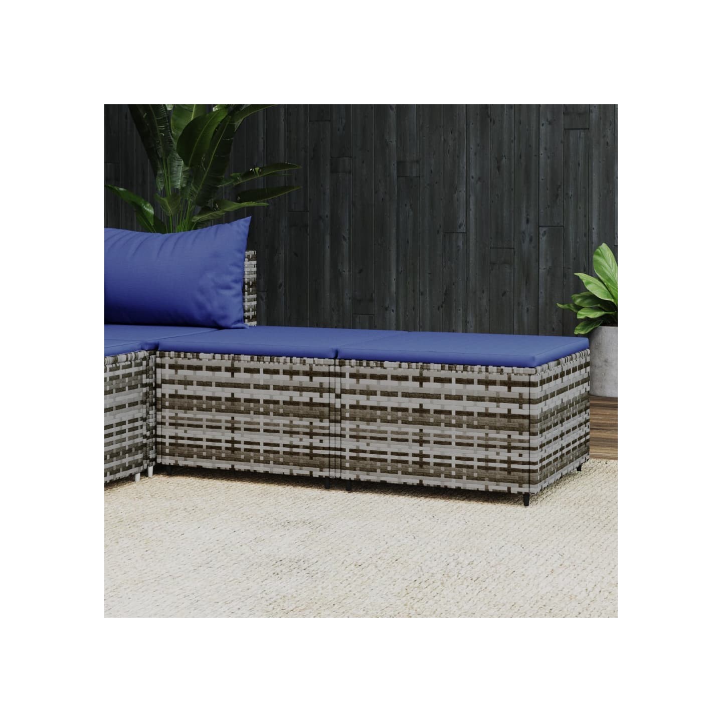 Repose-pieds de jardin et coussins lot de 2 gris résine tressée