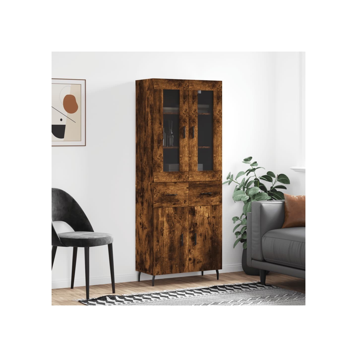 Buffet haut Chêne fumé 69,5x34x180 cm Bois d'ingénierie
