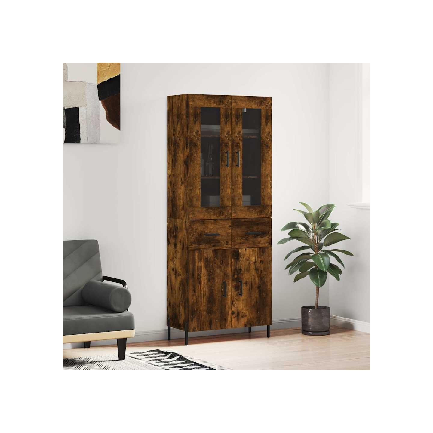 Buffet haut Chêne fumé 69,5x34x180 cm Bois d'ingénierie