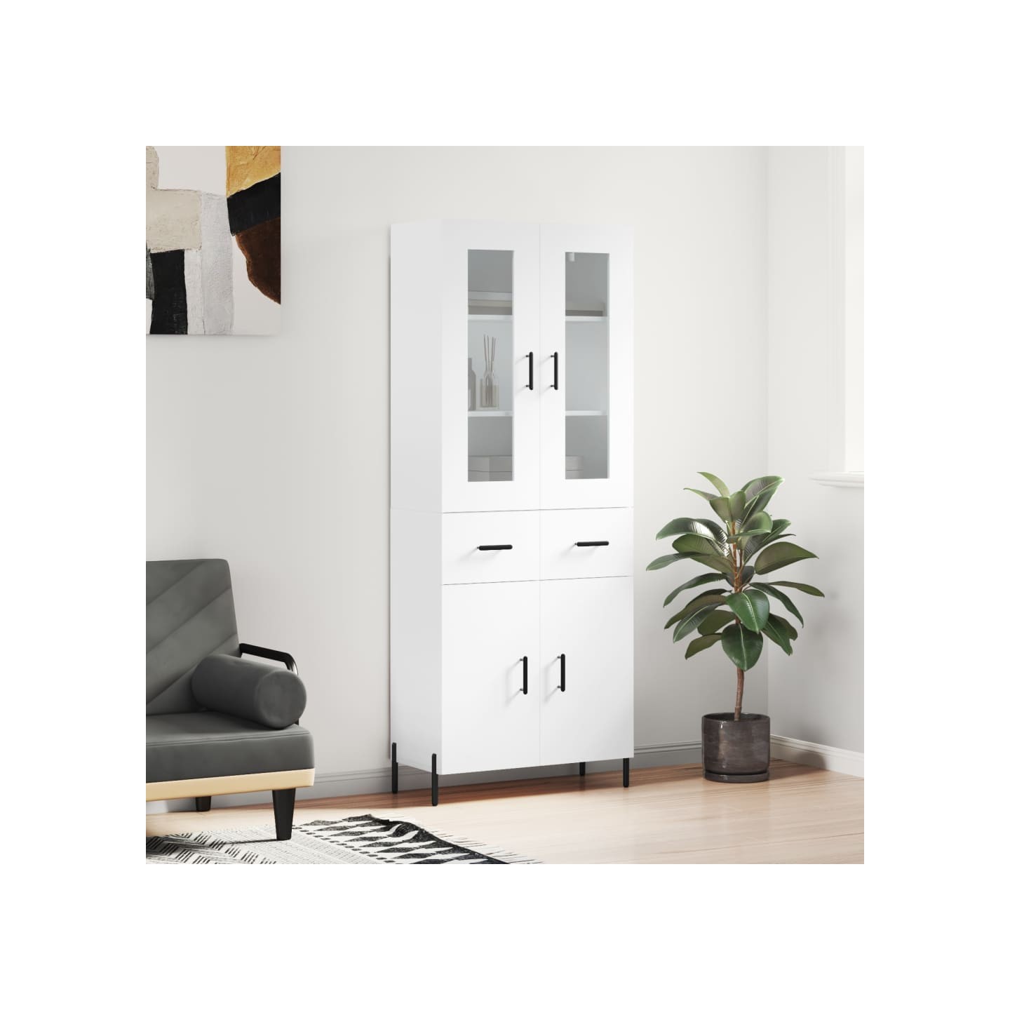 Buffet haut Blanc 69,5x34x180 cm Bois d'ingénierie