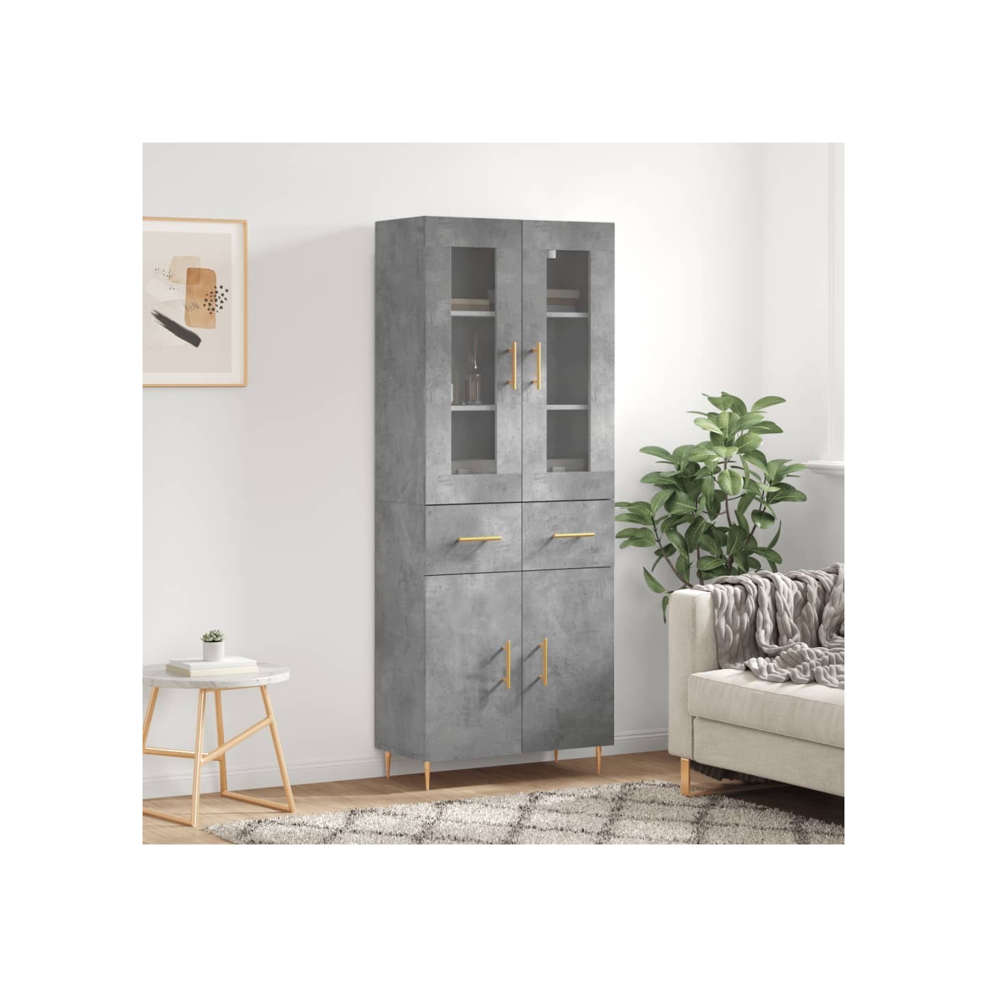 Buffet haut Gris béton 69,5x34x180 cm Bois d'ingénierie