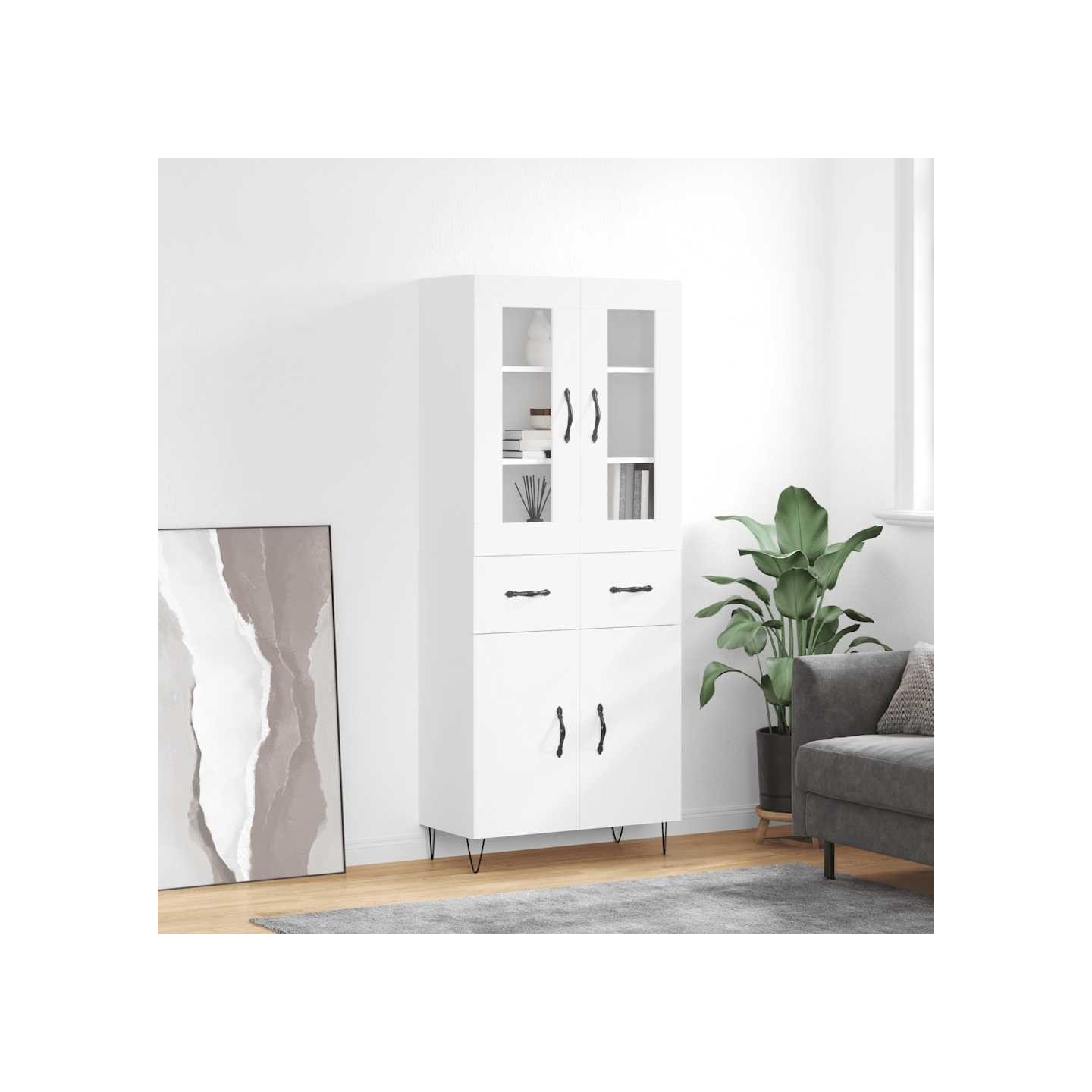 Buffet haut Blanc 69,5x34x180 cm Bois d'ingénierie