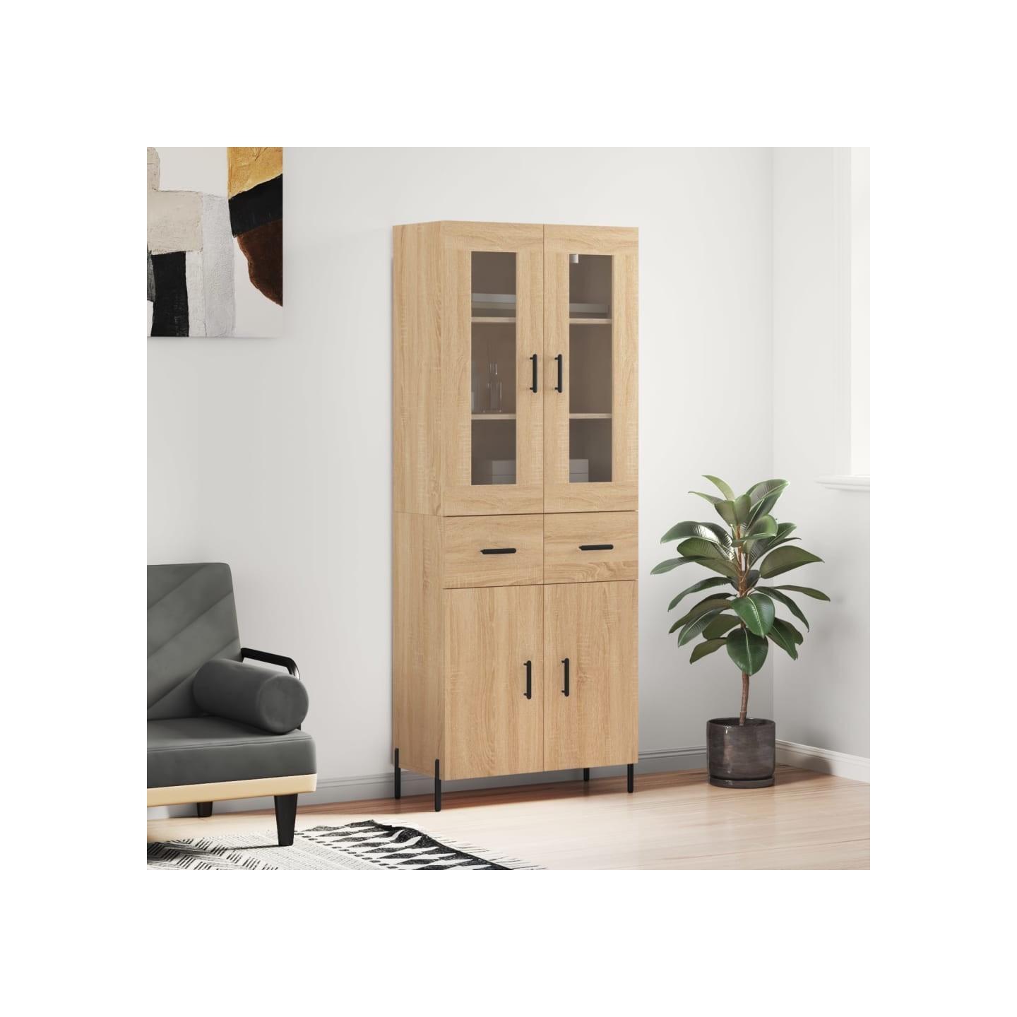 Buffet haut Chêne sonoma 69,5x34x180 cm Bois d'ingénierie