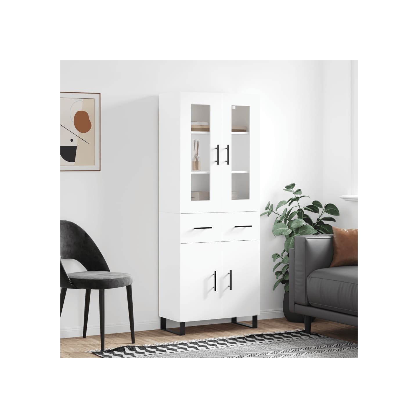 Buffet haut Blanc 69,5x34x180 cm Bois d'ingénierie