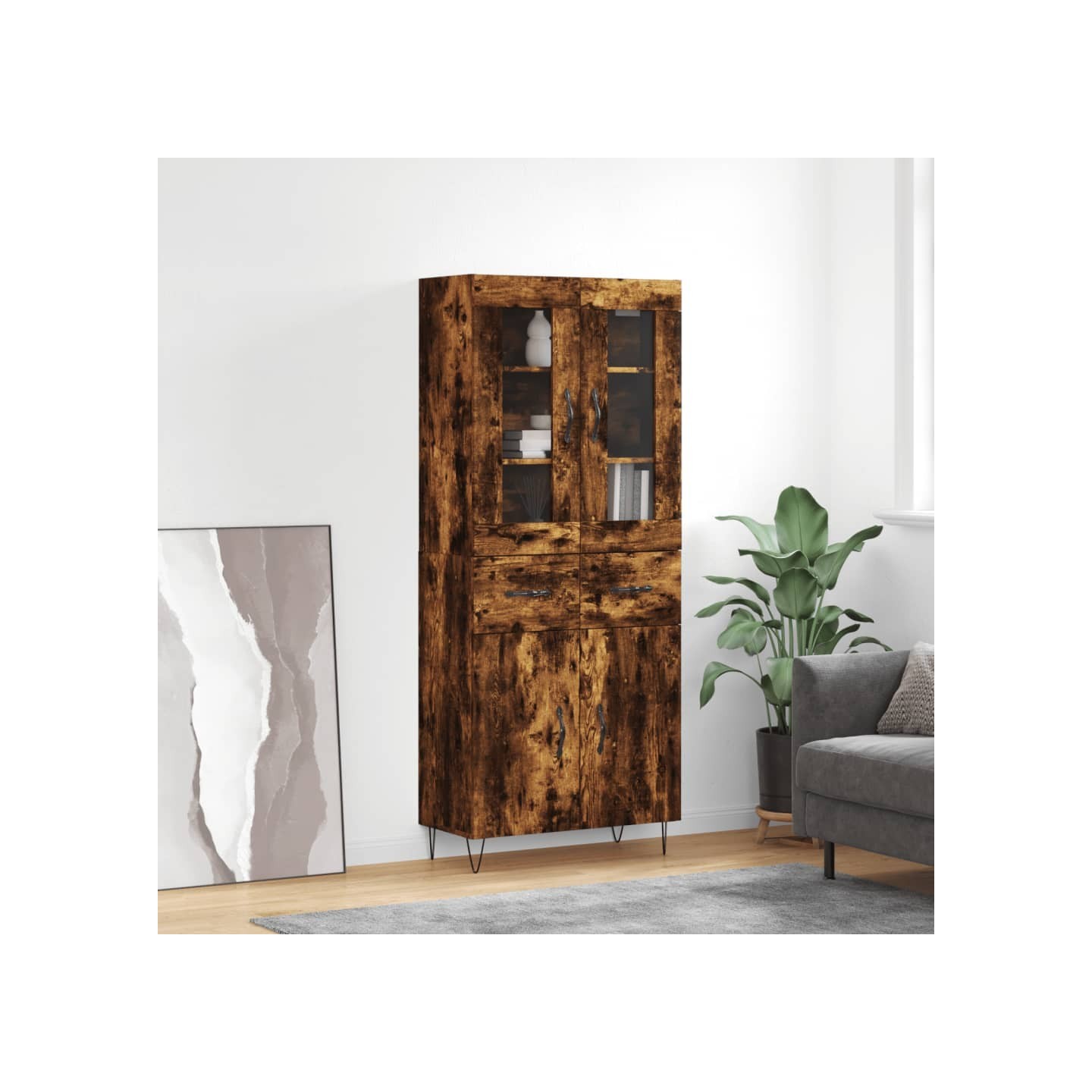 Buffet haut Chêne fumé 69,5x34x180 cm Bois d'ingénierie