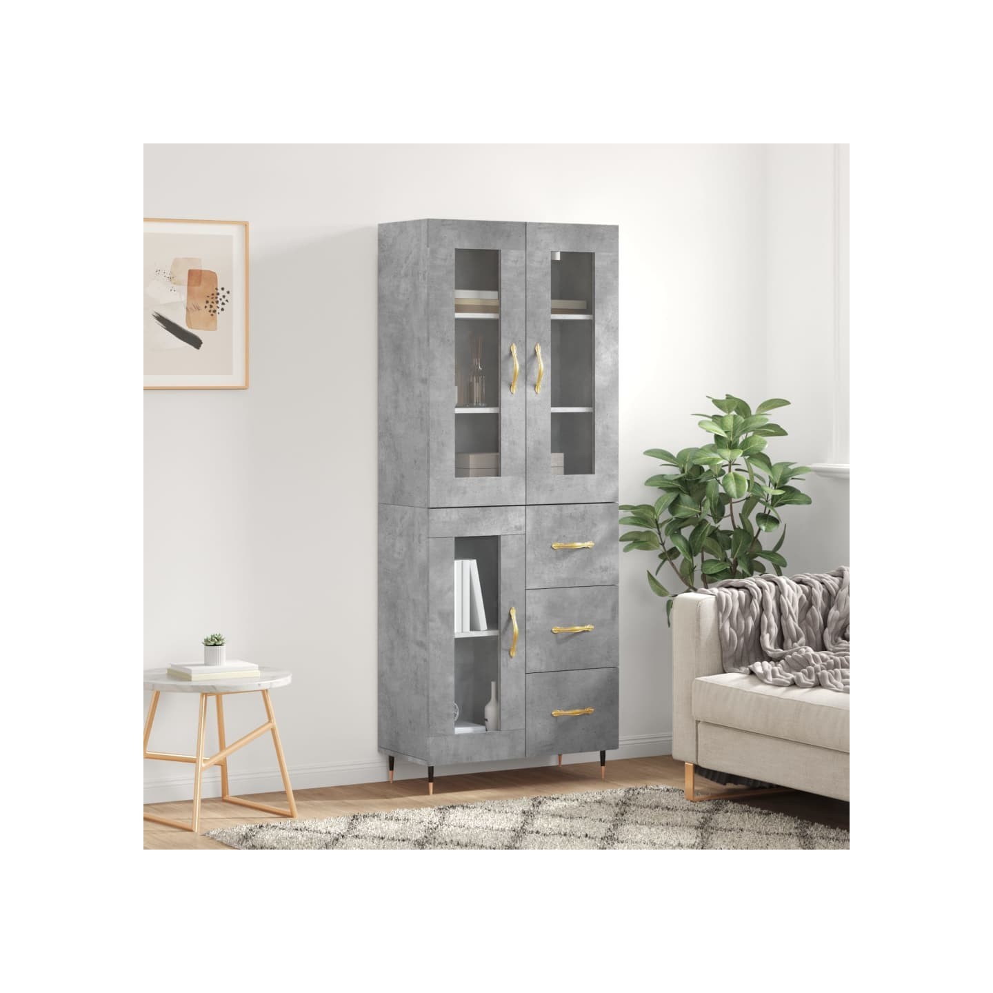 Buffet haut Gris béton 69,5x34x180 cm Bois d'ingénierie
