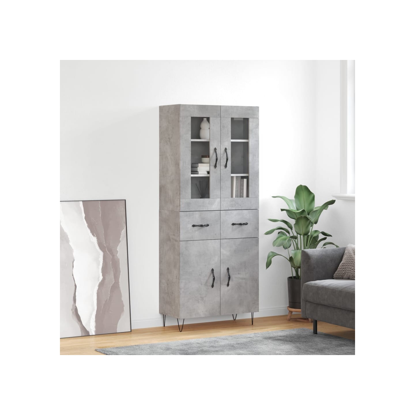 Buffet haut Gris béton 69,5x34x180 cm Bois d'ingénierie