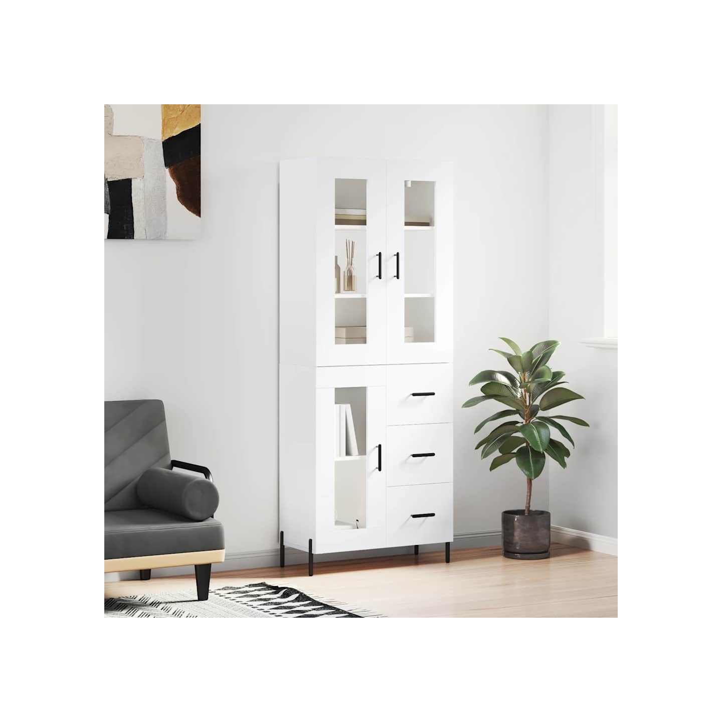 Buffet haut Blanc 69,5x34x180 cm Bois d'ingénierie