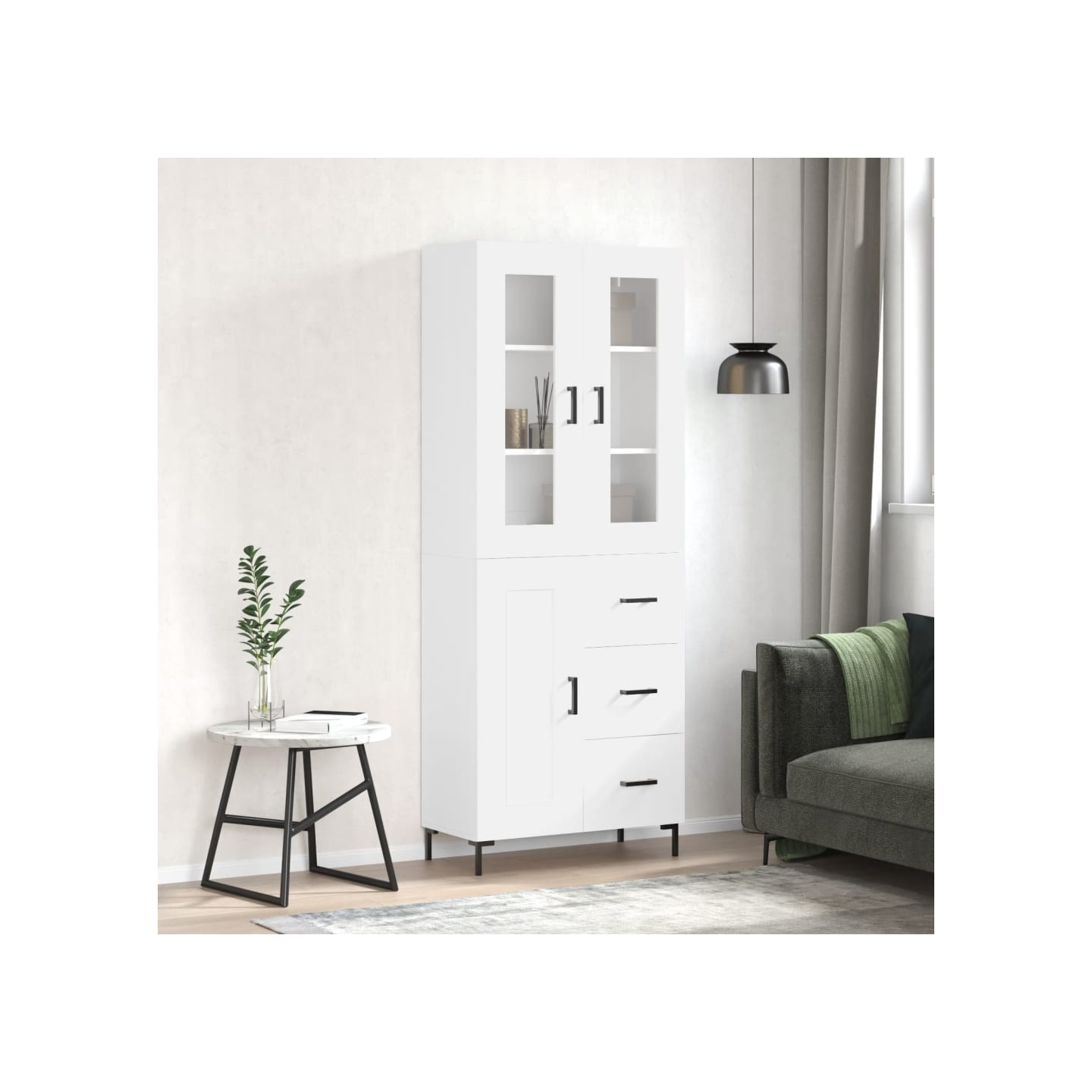 Buffet haut Blanc 69,5x34x180 cm Bois d'ingénierie