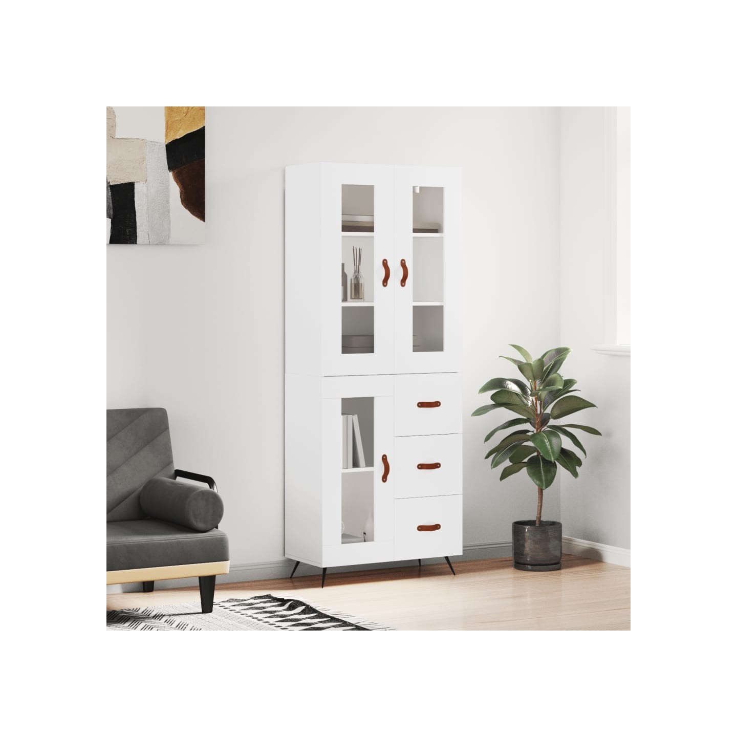 Buffet haut Blanc 69,5x34x180 cm Bois d'ingénierie