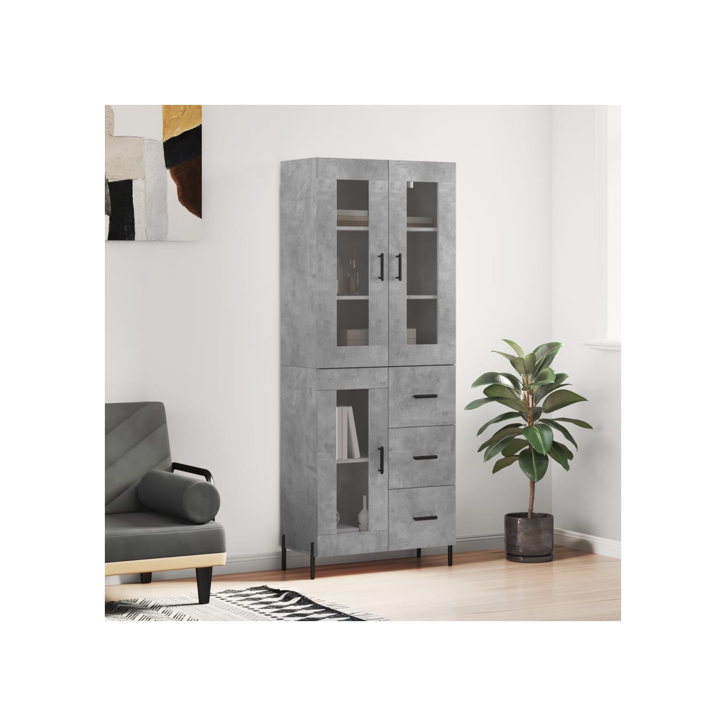 Buffet haut Gris béton 69,5x34x180 cm Bois d'ingénierie