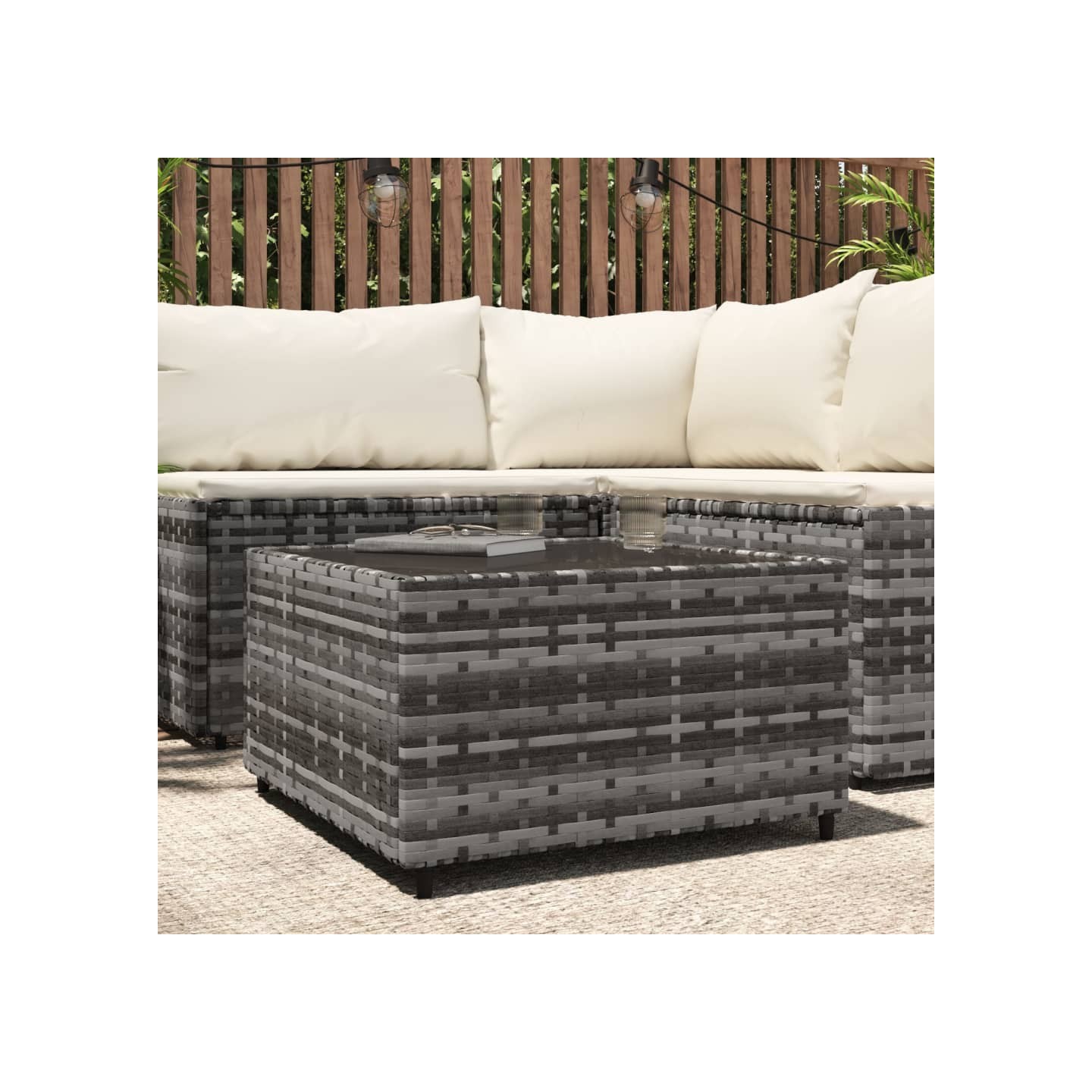 Table basse de jardin carré gris 50x50x30 cm résine tressée