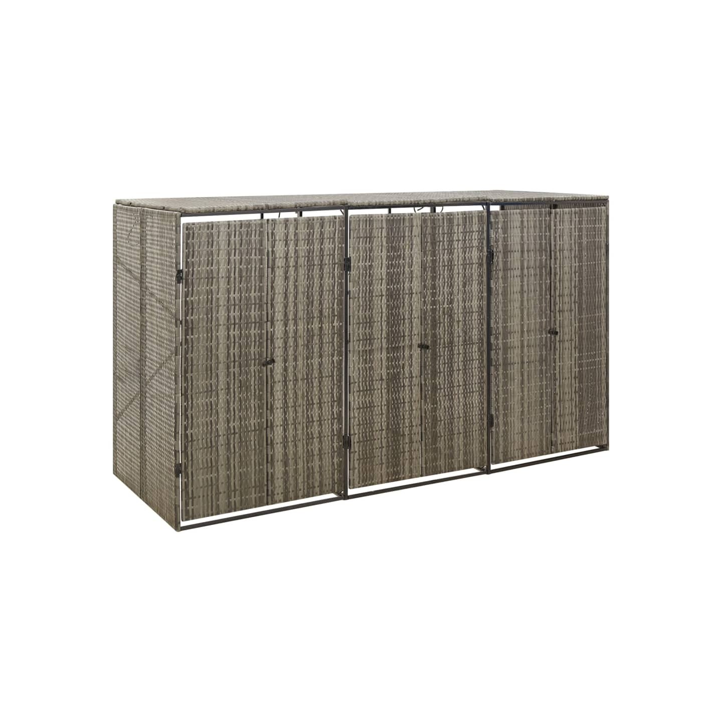 Abri pour poubelle triple Gris 207x80x117 cm Résine tressée