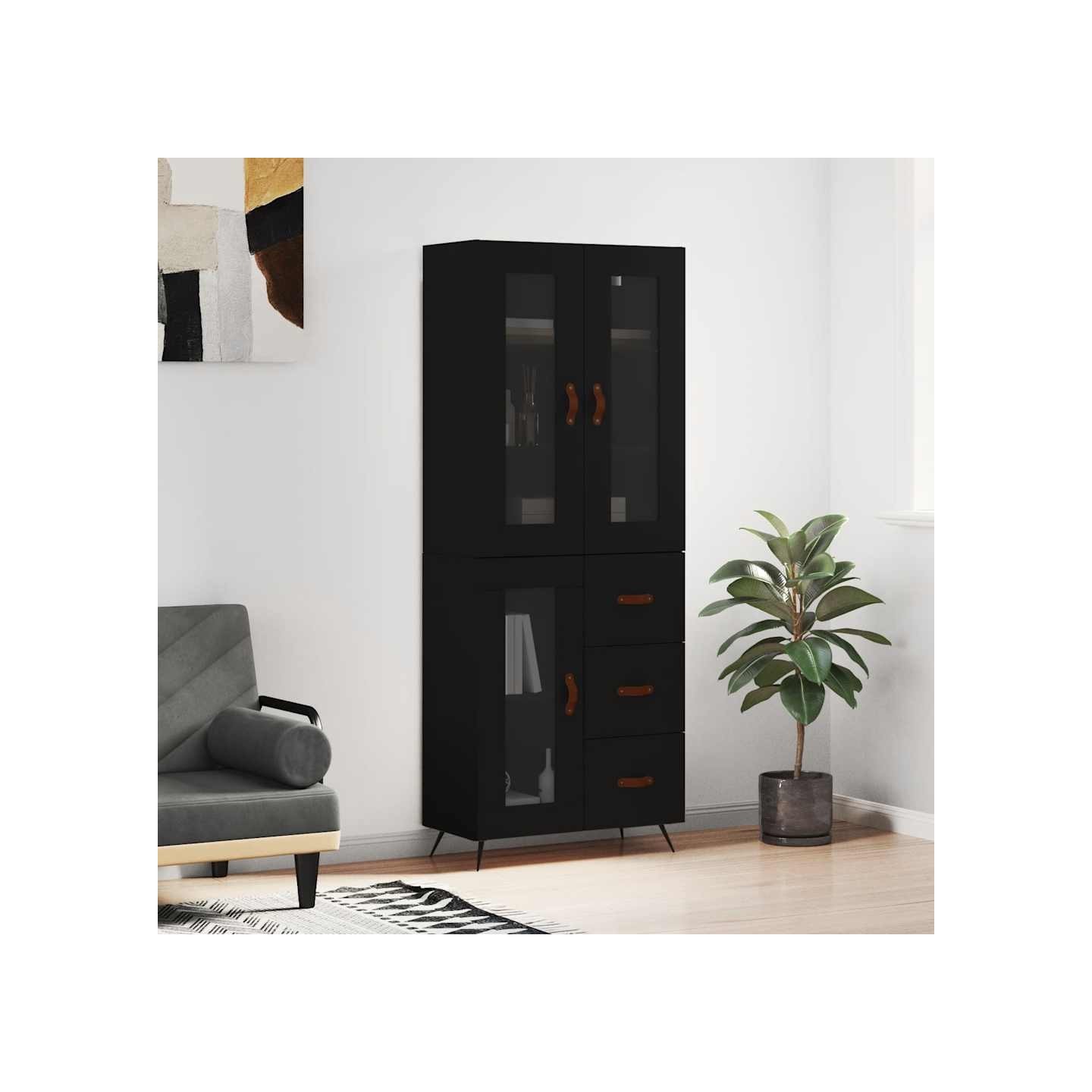 Buffet haut Noir 69,5x34x180 cm Bois d'ingénierie
