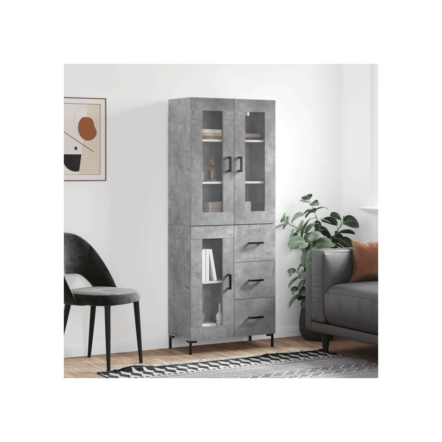 Buffet haut Gris béton 69,5x34x180 cm Bois d'ingénierie