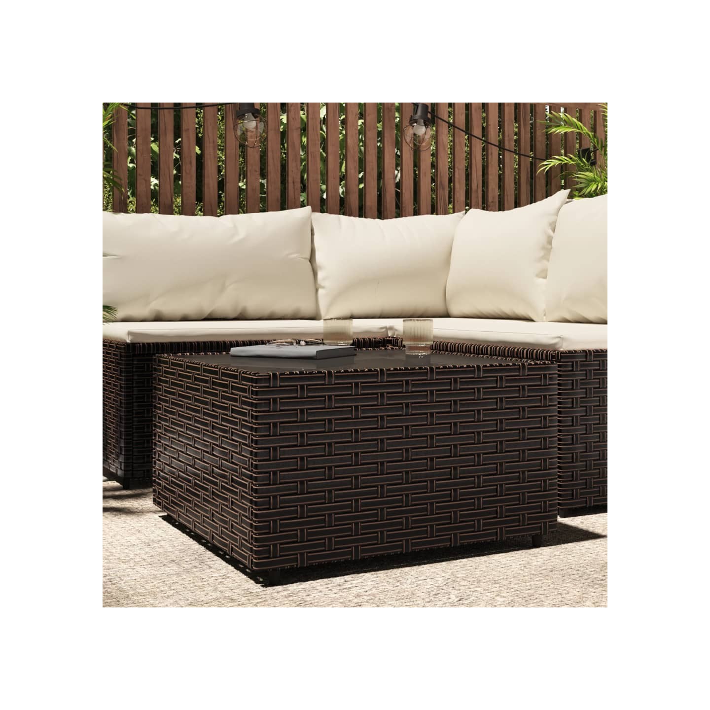 Table basse de jardin carré marron 50x50x30 cm résine tressée