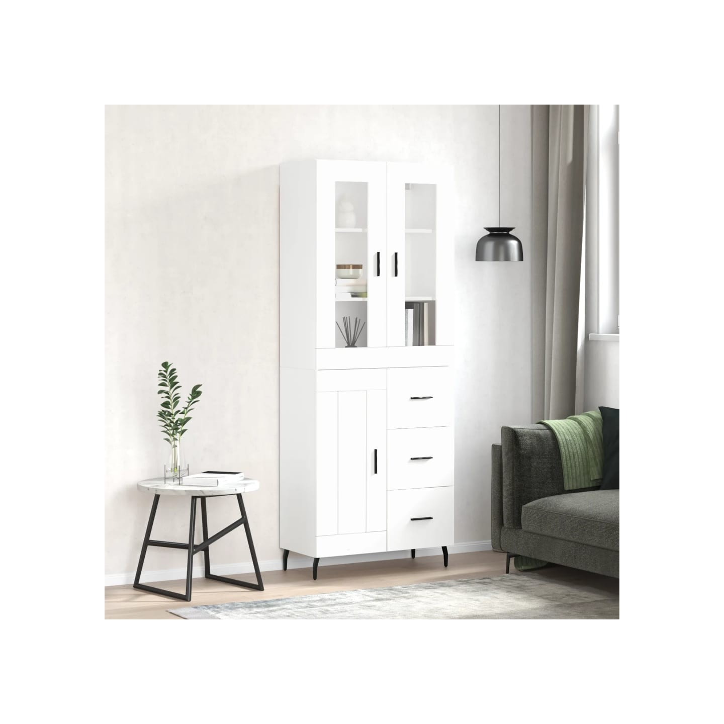 Buffet haut Blanc 69,5x34x180 cm Bois d'ingénierie