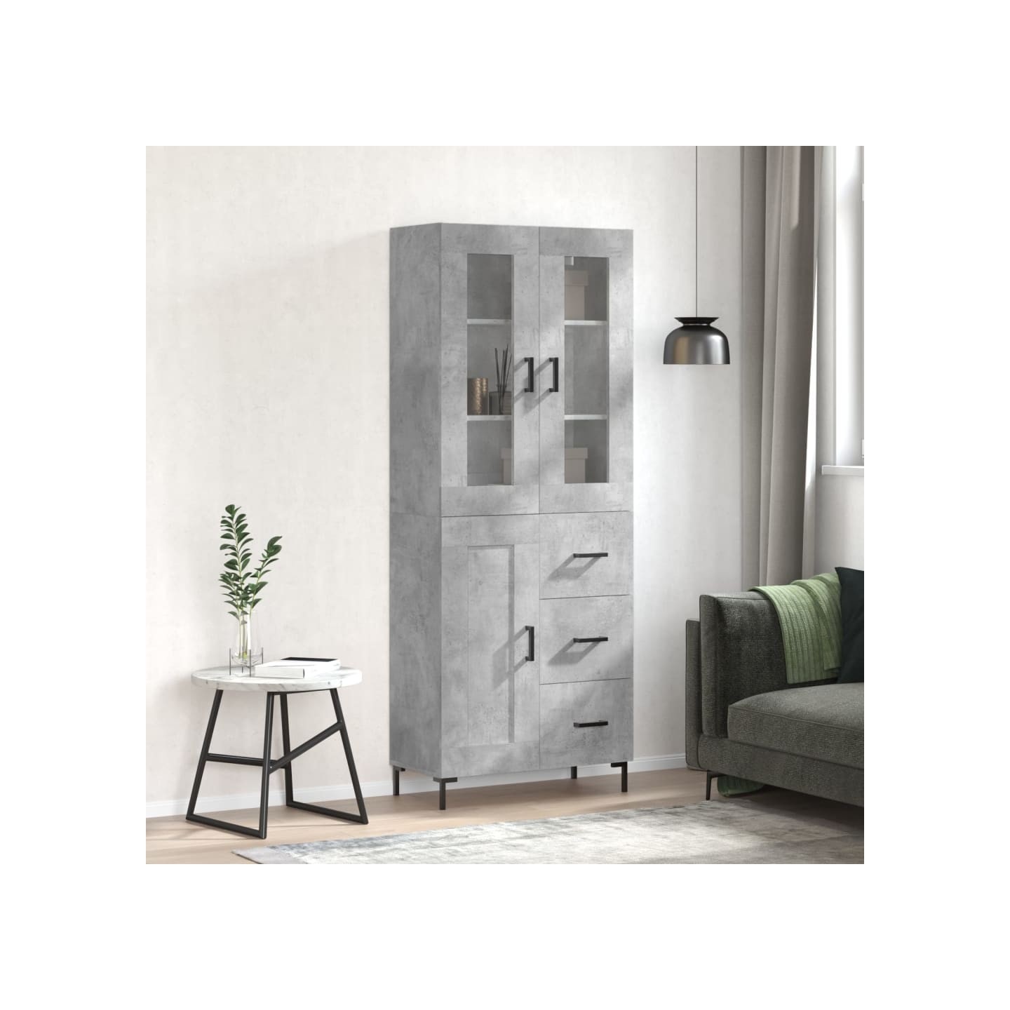 Buffet haut Gris béton 69,5x34x180 cm Bois d'ingénierie