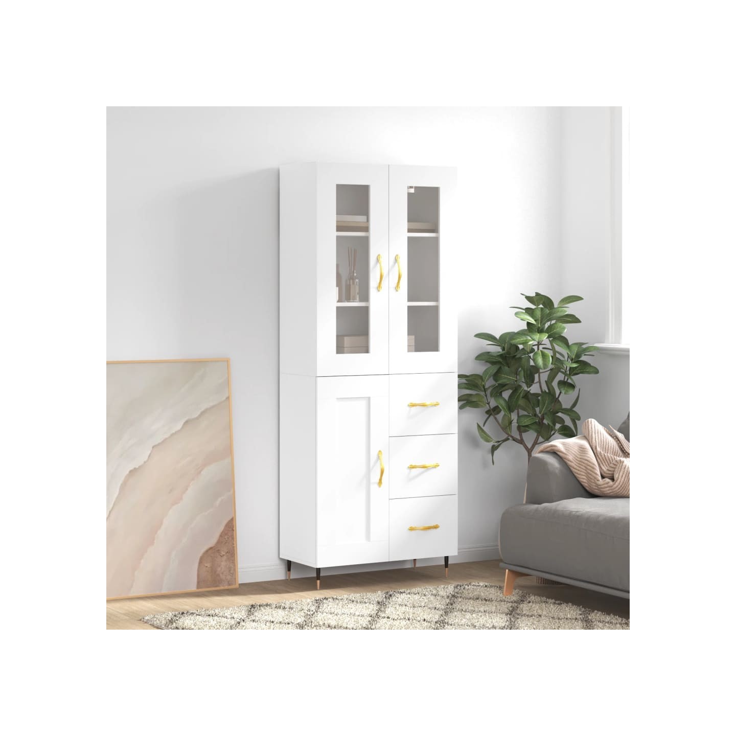 Buffet haut Blanc 69,5x34x180 cm Bois d'ingénierie