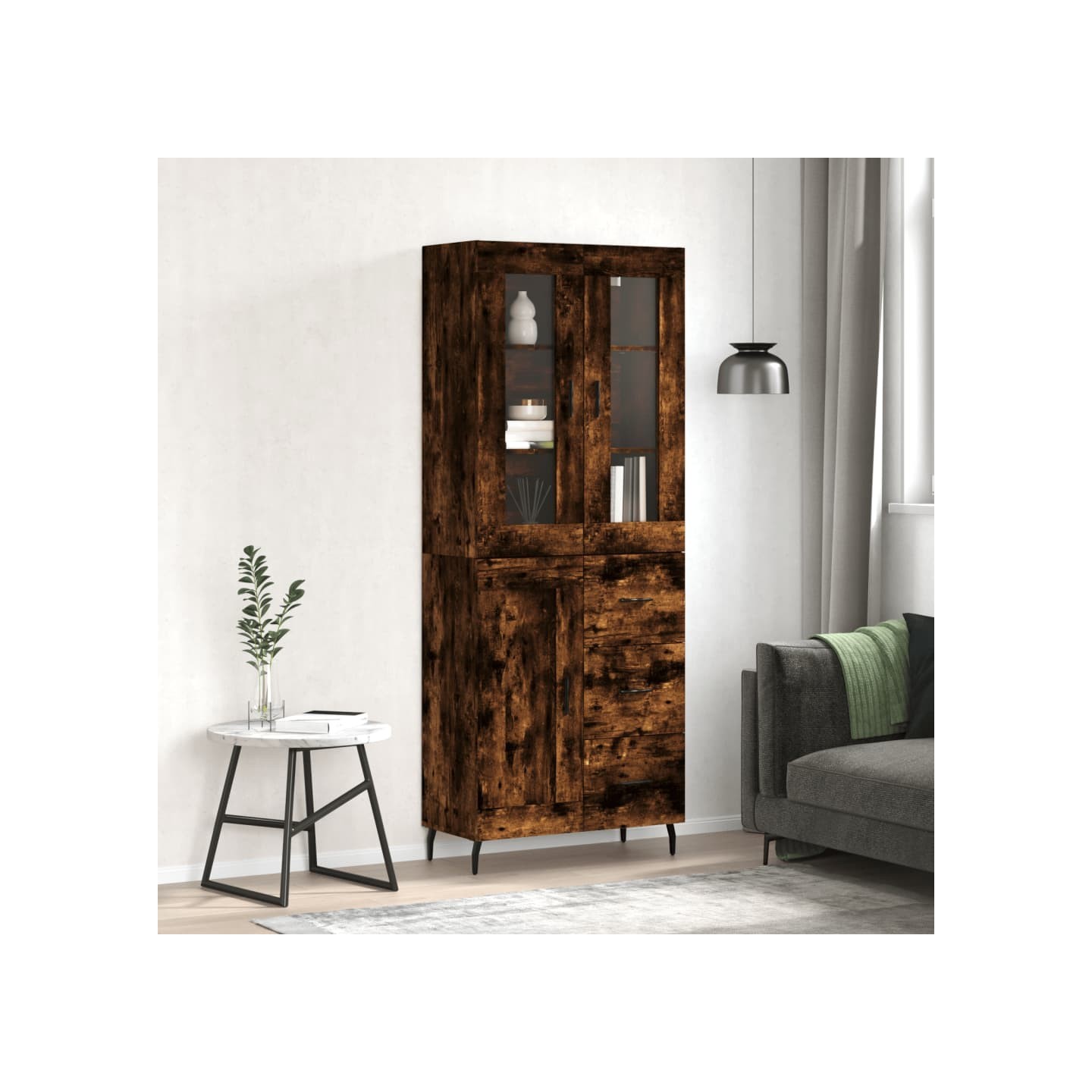 Buffet haut Chêne fumé 69,5x34x180 cm Bois d'ingénierie