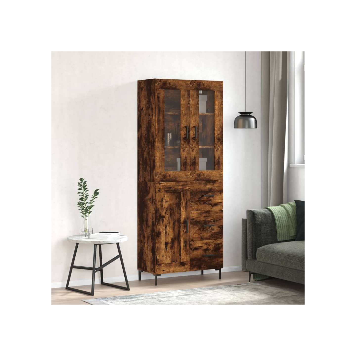 Buffet haut Chêne fumé 69,5x34x180 cm Bois d'ingénierie