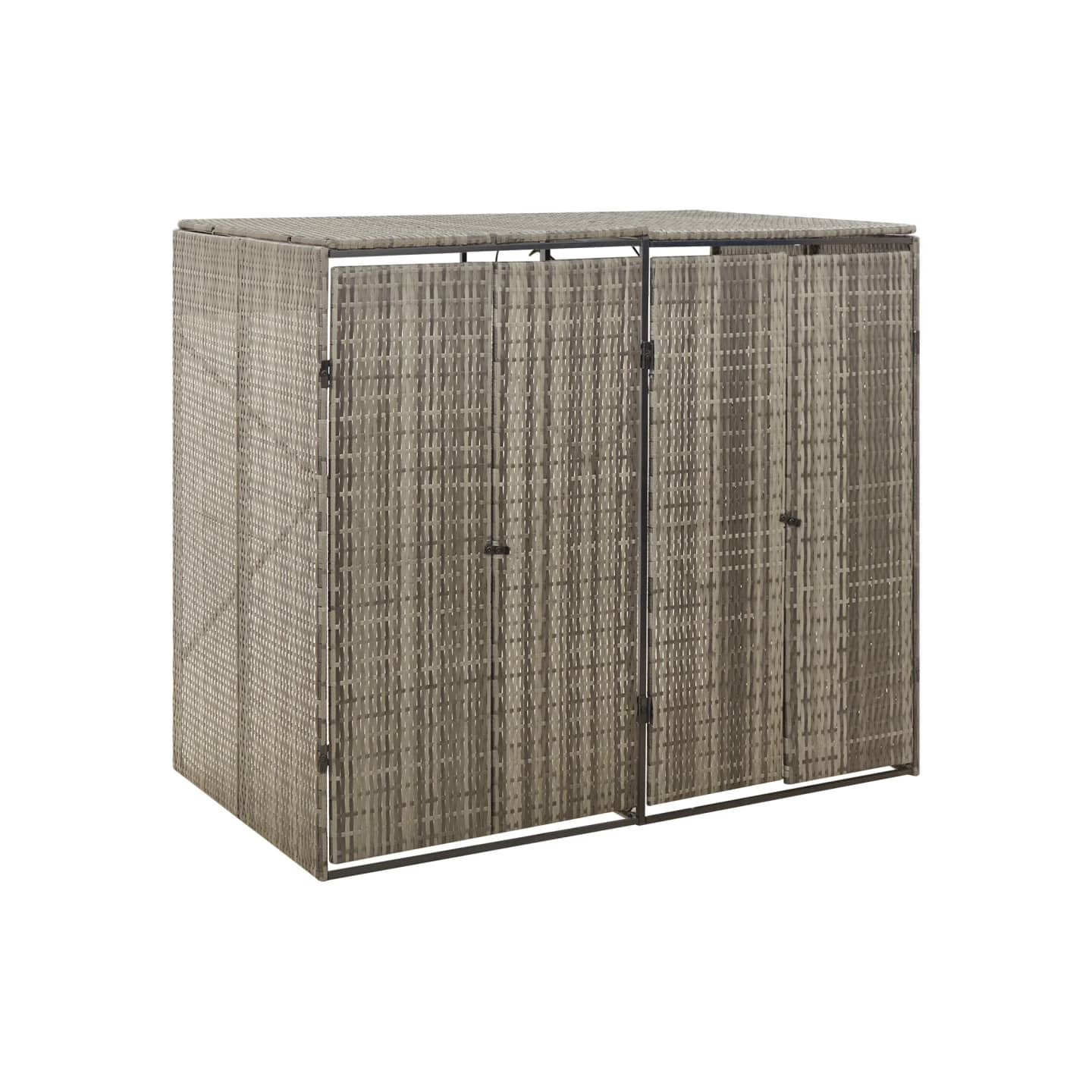 Abri pour poubelle double Gris 140x80x117 cm Résine tressée