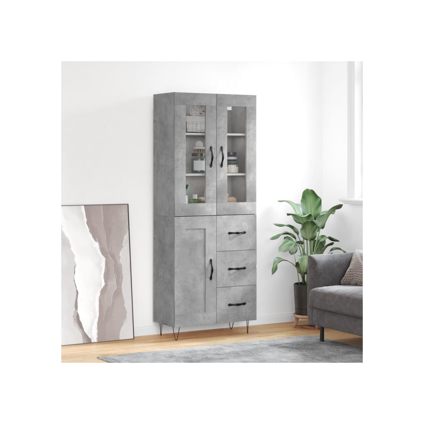 Buffet haut Gris béton 69,5x34x180 cm Bois d'ingénierie
