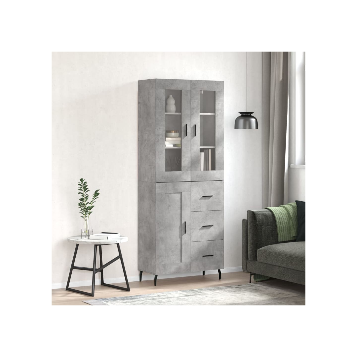 Buffet haut Gris béton 69,5x34x180 cm Bois d'ingénierie