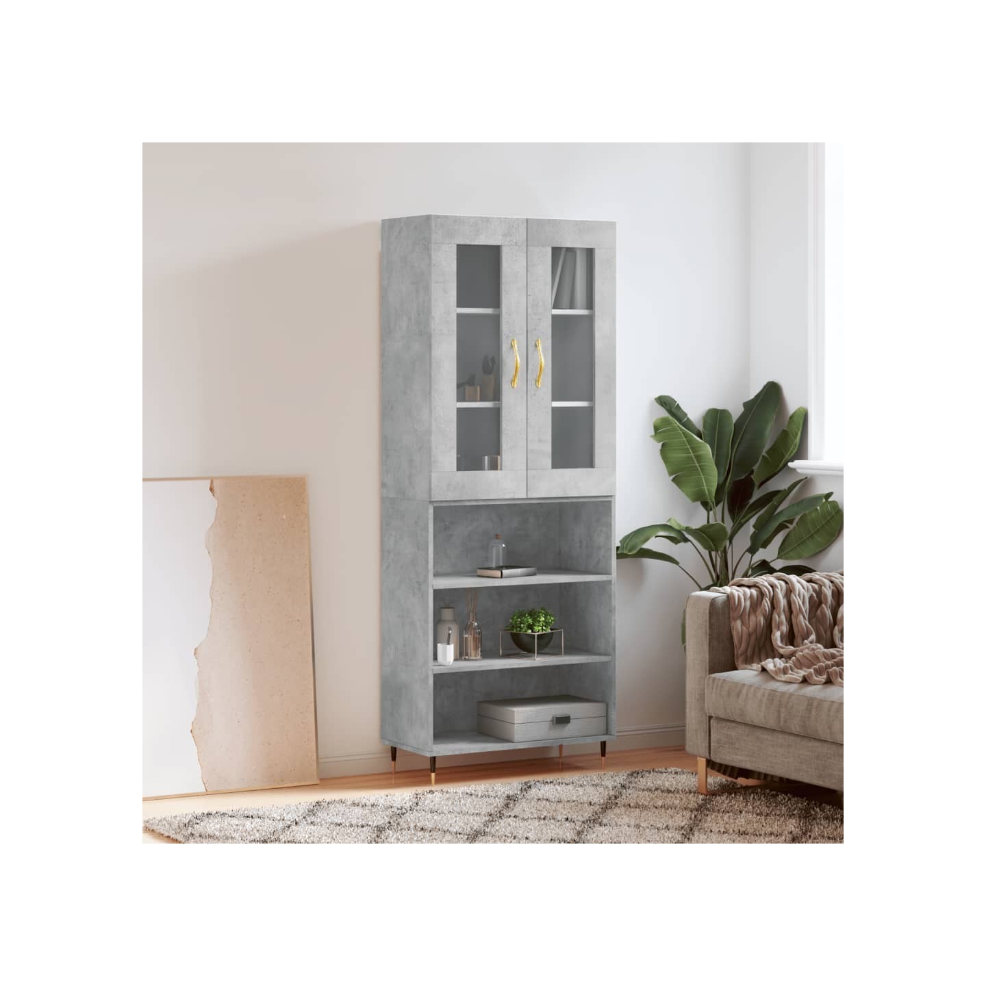Buffet haut Gris béton 69,5x34x180 cm Bois d'ingénierie